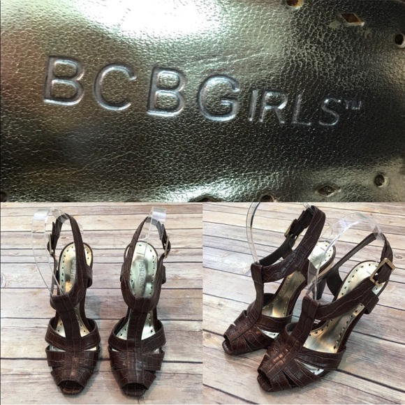 Size 6.5B BCBGirls Brown Crocodile Strappy Heels - Picture 8 of 8